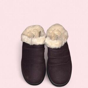 NEW CLARKS Cloudsteppers - size 6 Brown Faux Fur trim Grandmacore Comfy Winter